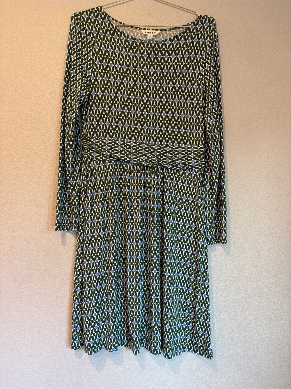 Boden Geometric Green & White A-Line Dress
